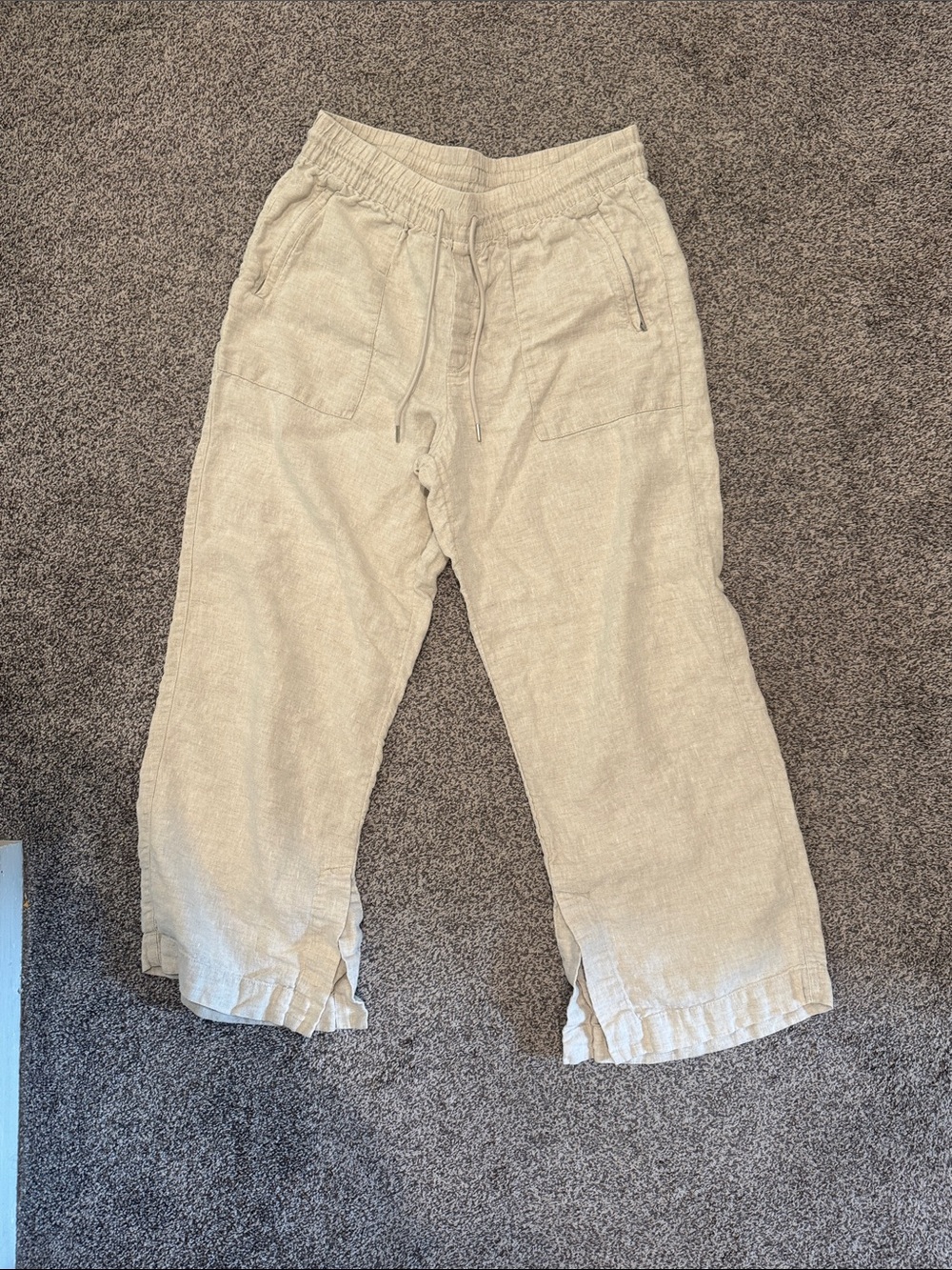 Athleta Beige Wide-Leg Linen-Blend Pants